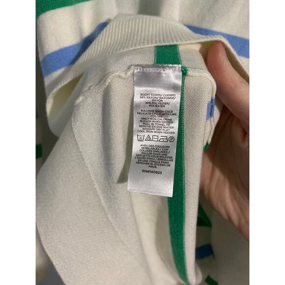 Loft oversized sweater women’s size XS cream blue green stripes soft cozy - Picture 3 of 5